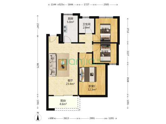 万科城棕榈苑 3室1厅1卫 89平方