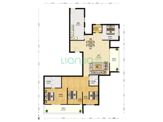 绿地国际金融城二期 4室1厅3卫 245平方