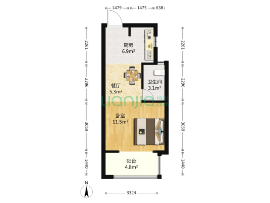 祥隆上市里 1室1厅1卫 48平方
