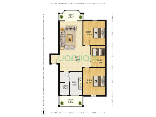 园丁街18号 3室1厅1卫 109平方