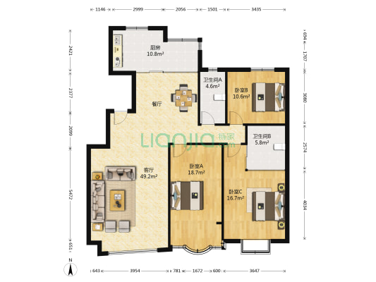 南郡水云天 3室1厅2卫 163平方