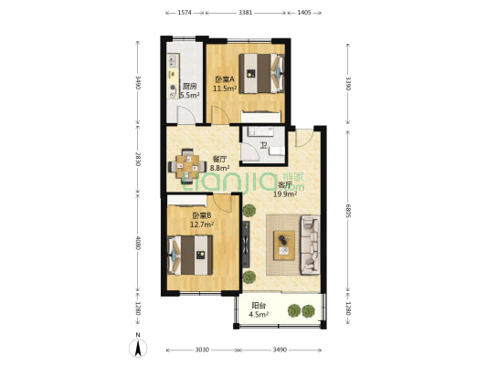 电业小区(桃源路) 2室2厅1卫 84平方