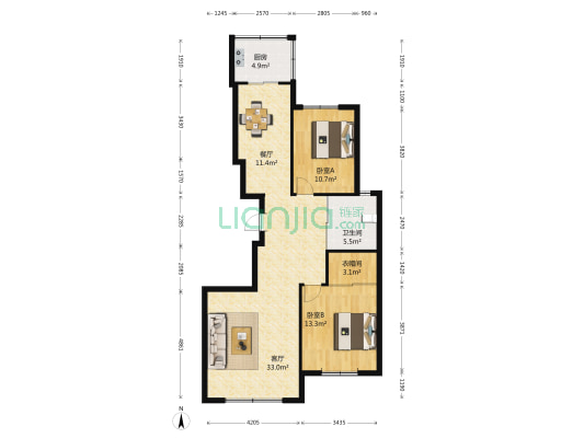 正大江南水乡一期 2室2厅1卫 121平方