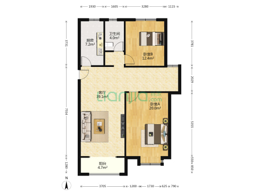 融侨阳光城皓玥 2室1厅1卫 83平方