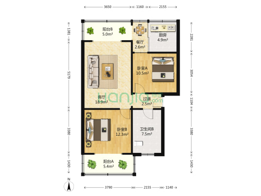 如意苑 2室2厅1卫 73平方