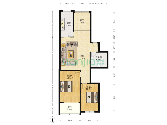 永大百花园 2室2厅1卫 107平方