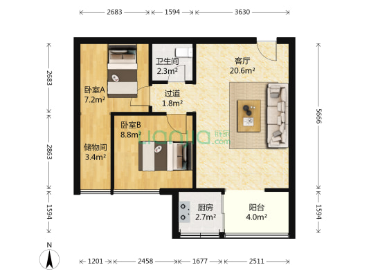 百盛郁金香 2室1厅1卫 77平方