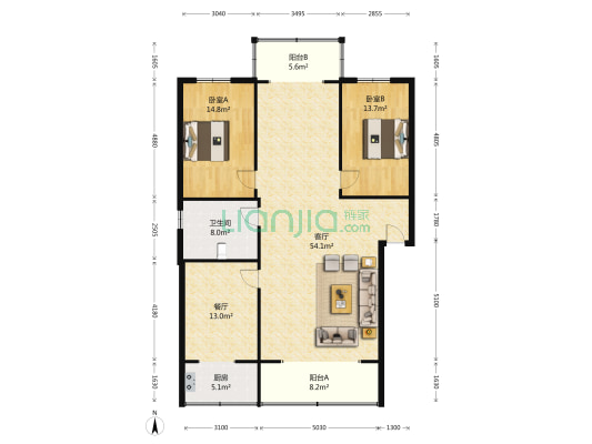 矩星花园 2室2厅1卫 145平方