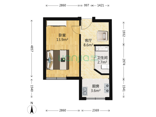 西大社区农资楼 1室1厅1卫 44平方