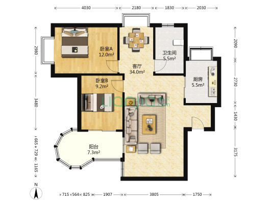 求是村 2室1厅1卫 101平方
