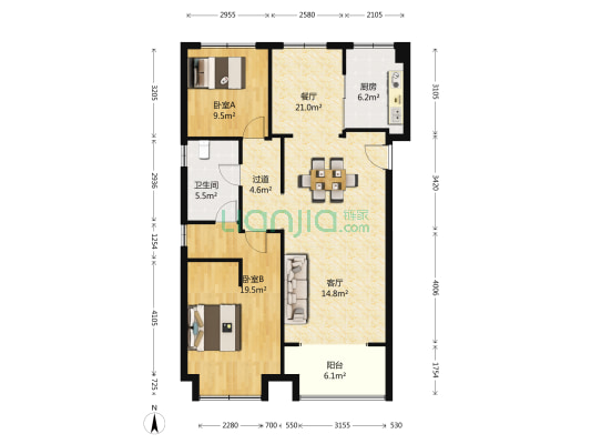 中海寰宇天下二期 2室2厅1卫 109平方