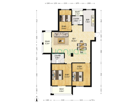 树兰书香名邸 3室1厅2卫 119平方