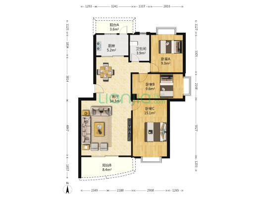 荔景苑 3室1厅1卫 103平方