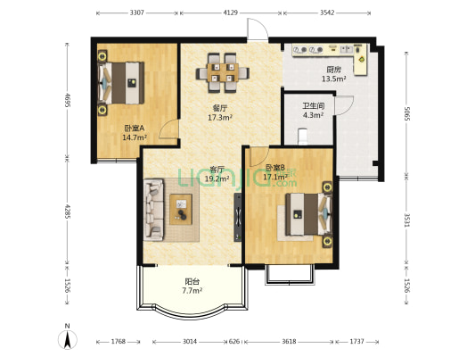 嘉合万世 2室2厅1卫 105平方