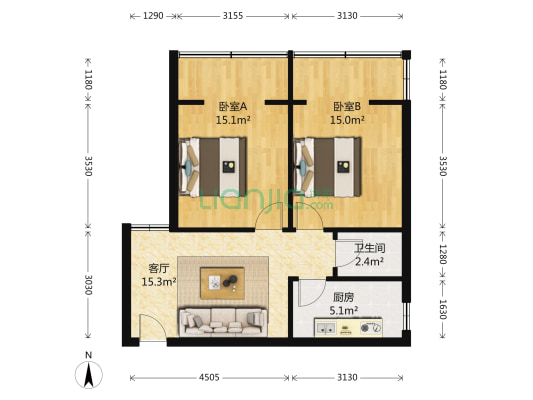 天府南苑 2室1厅1卫 60平方