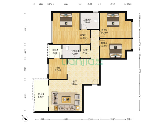 南开苑 4室1厅2卫 134平方