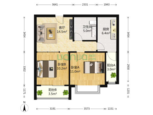 日出印象 2室1厅1卫 76平方