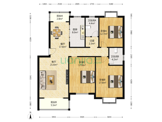 芙蓉二街坊 3室2厅2卫 140平方