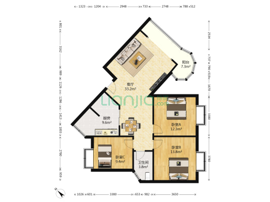 桦侨村 3室1厅1卫 101平方