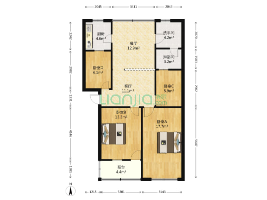 文星大道57号 4室2厅2卫 83平方