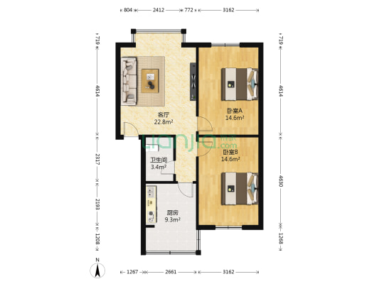 香江花园 2室1厅1卫 77平方