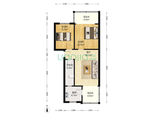 横东城根街4号 2室1厅1卫 68平方