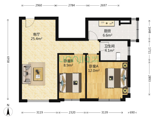 安盛花园（金州） 2室1厅1卫 89平方