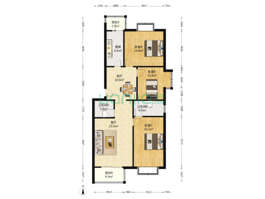 林栖园 3室2厅2卫 122平方
