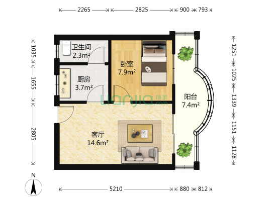 城西花园 1室1厅1卫 43平方