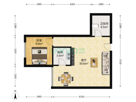 金源都市公寓 1室1厅1卫 62平方