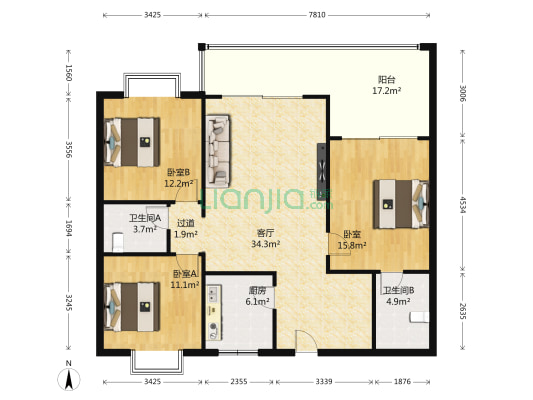 丽锦雅舍 3室1厅2卫 124平方