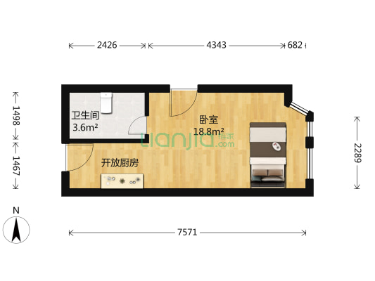 一克拉公寓 1室0厅1卫 65平方