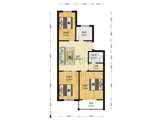 翠竹园小区 3室1厅1卫 84平方