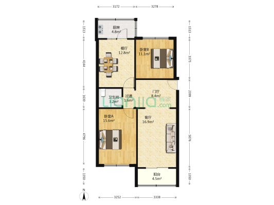 新秀街（石道街商圈） 2室2厅1卫 95平方
