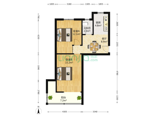 凤凰西街57号院 2室1厅1卫 58平方