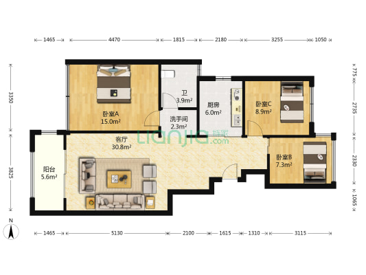 银亿上府 3室1厅2卫 90平方