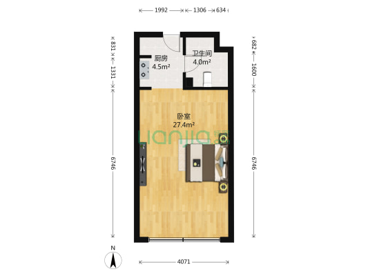 甲壳虫公寓 1室0厅1卫 40平方