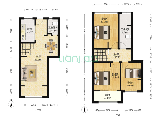 华润城立方花园北区 3室1厅2卫 95平方