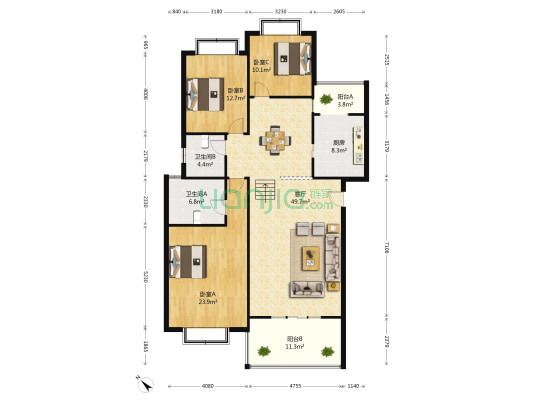 荷塘月色 3室1厅2卫 150平方
