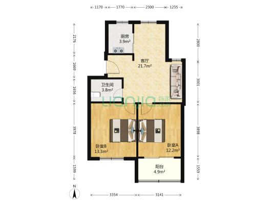 东汇路187号 2室1厅1卫 76平方
