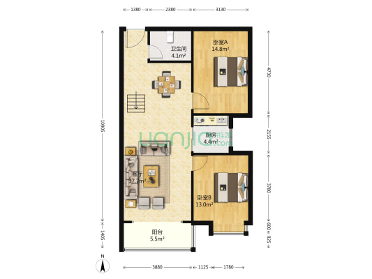蓝波湾 2室1厅1卫 95平方