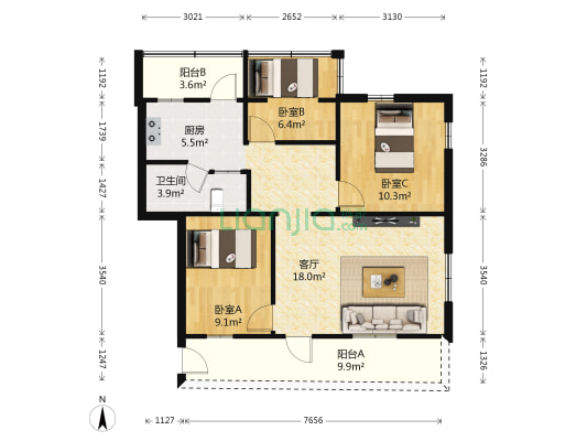 禺秀园 3室1厅1卫 76平方