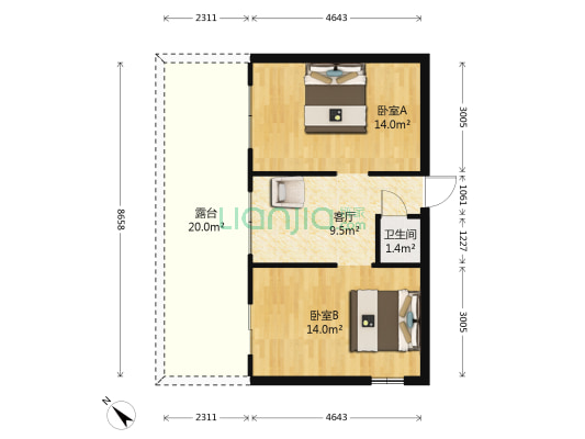 绍兴道 2室1厅1卫 38平方