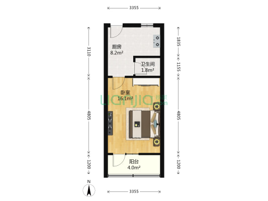 房管局宿舍(平安北大街) 1室0厅1卫 37平方