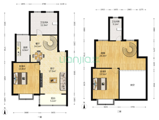 博泰景苑 2室2厅2卫 145平方