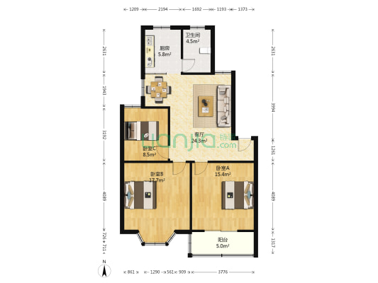 成山公寓 3室1厅1卫 94平方