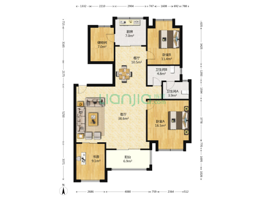 怡馨园 3室2厅2卫 133平方