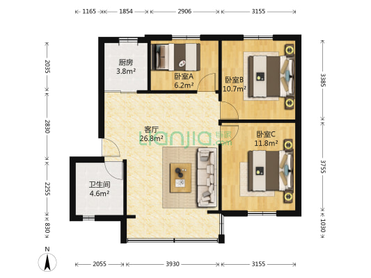 水电二局宿舍 3室1厅1卫 69平方