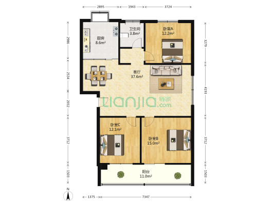 桃源名门 3室1厅1卫 118平方