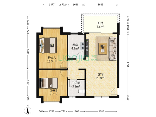 凯信东方华庭 2室1厅1卫 78平方